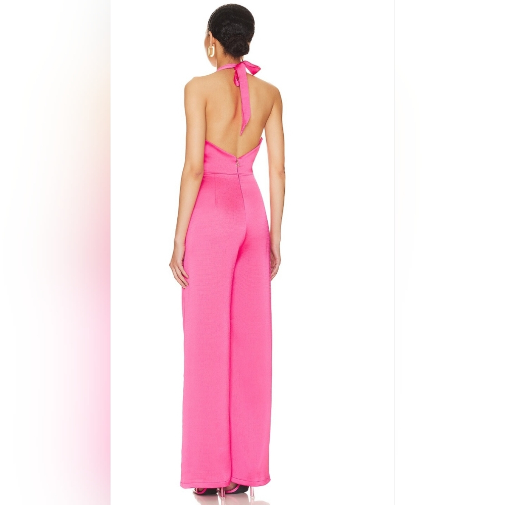 New Nookie Utopia Relaxed Full Length Wide Leg Halter Neck Jumpsuit Pink Pockets - Picture 4 of 15